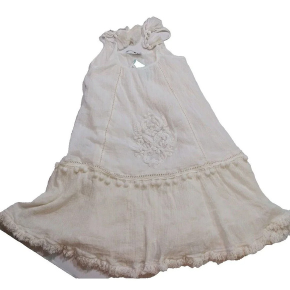 Bindu Boho Sundress Paloma Blue Tassel Tie Lined Tiered small white new - Picture 6 of 16